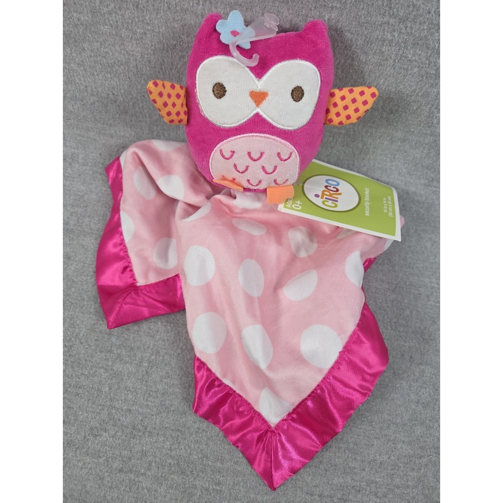CIRCO Baby Girl Security Blanket LOVEY Plush OWL White DOT Satin Trim PINK NEW